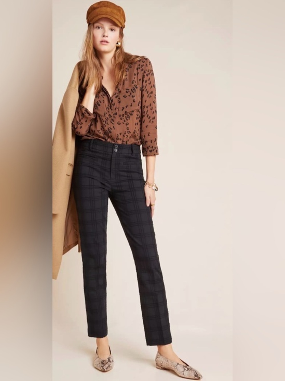 UEC Anthropologie Black The Essential Slim Jacquard Trousers TEXTURED SZ 10